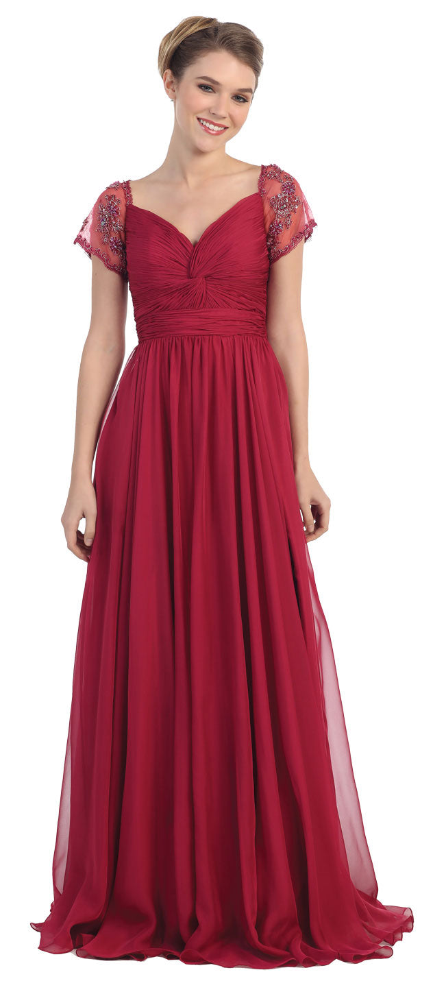 Image of Short Sleeves Twist Knot Bust Long Formal Mob Dress in an alternative picture