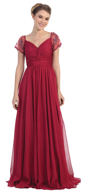 Image of Short Sleeves Twist Knot Bust Long Formal Mob Dress in an alternative picture