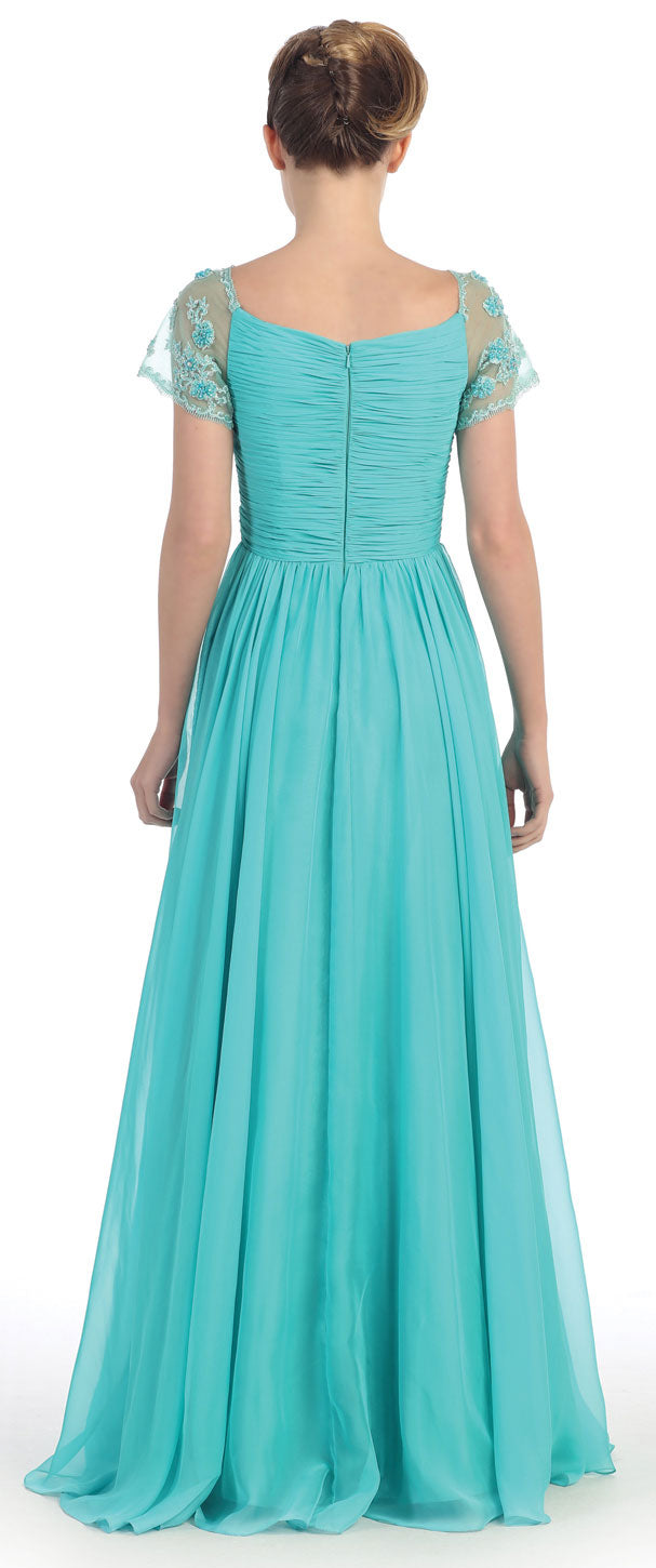 Back image of Short Sleeves Twist Knot Bust Long Formal Mob Dress