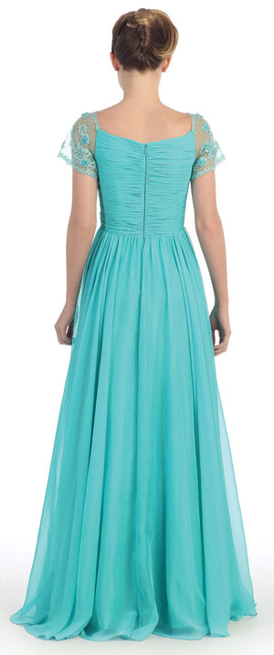 Back image of Short Sleeves Twist Knot Bust Long Formal Mob Dress