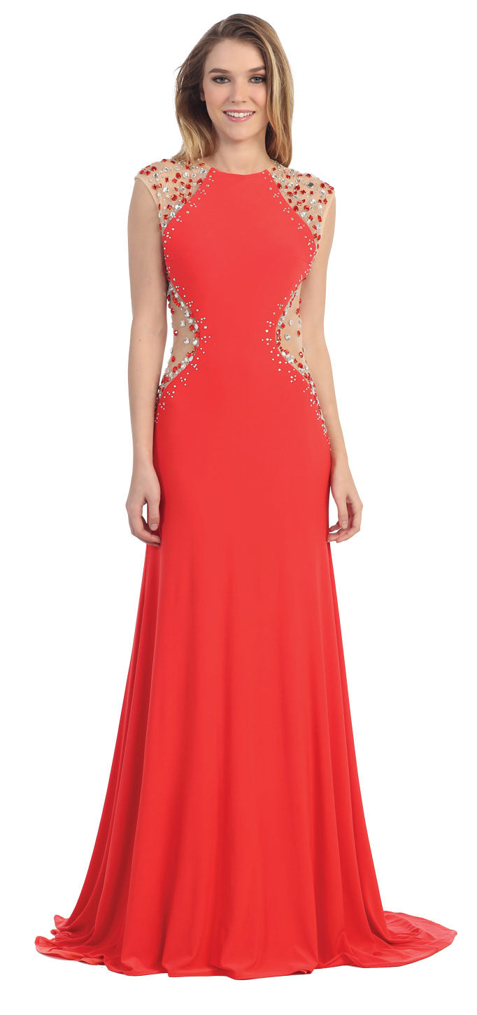 Main image of Mesh Rhinestones Bodice Floor Length Prom Pageant Dress