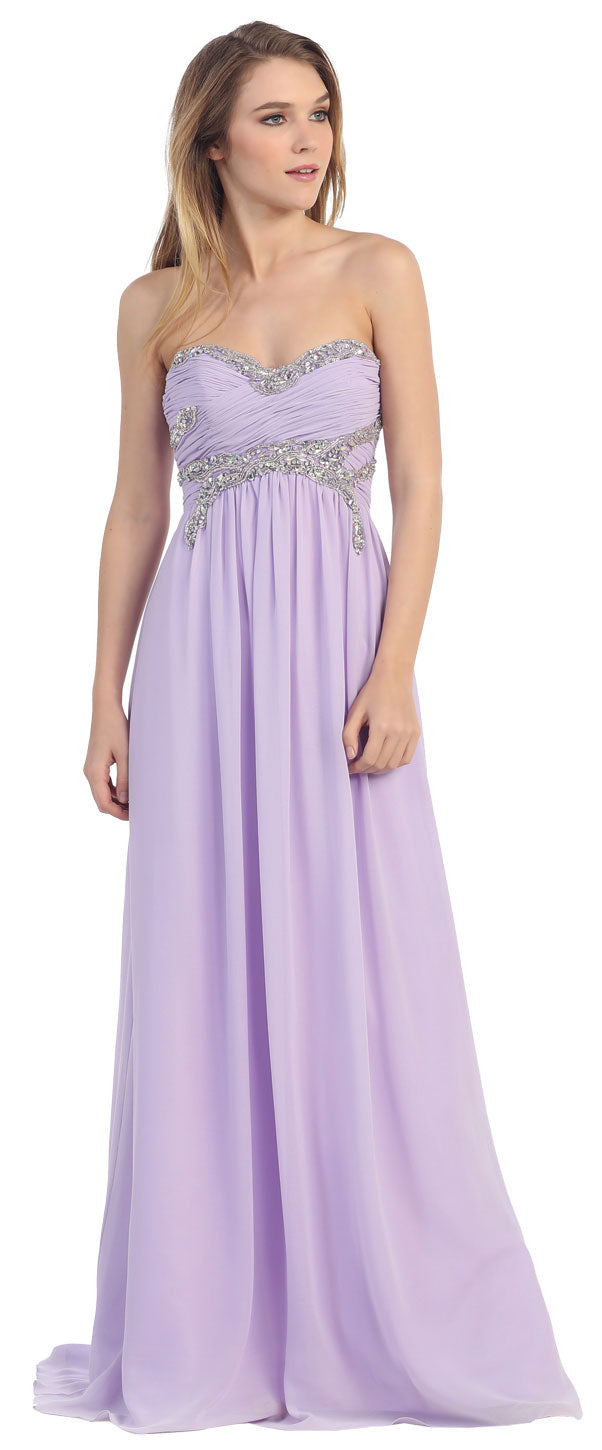 Image of Strapless Empire Beaded Bust Long Formal Evening Dress in Lilac