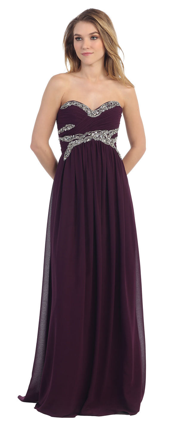 Main image of Strapless Empire Beaded Bust Long Formal Evening Dress