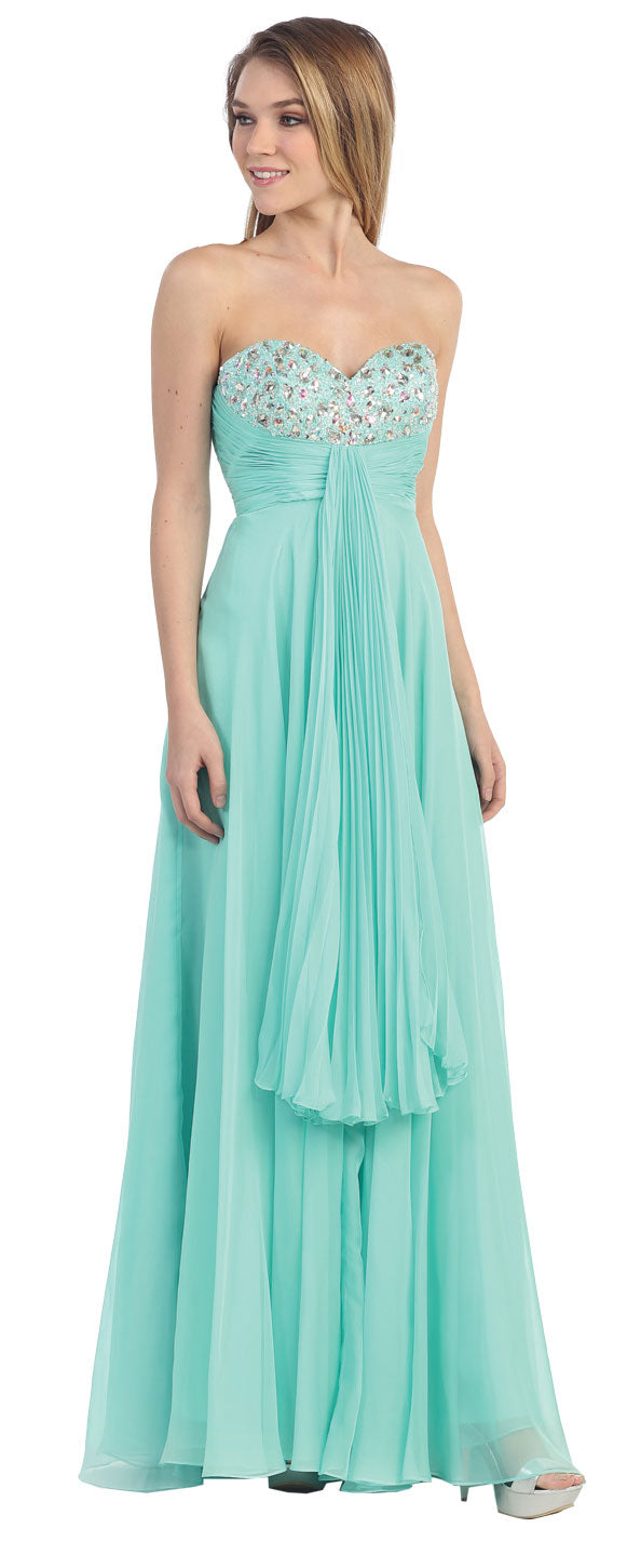 Main image of Strapless Rhinestones Bust Long Prom Dress With Sash