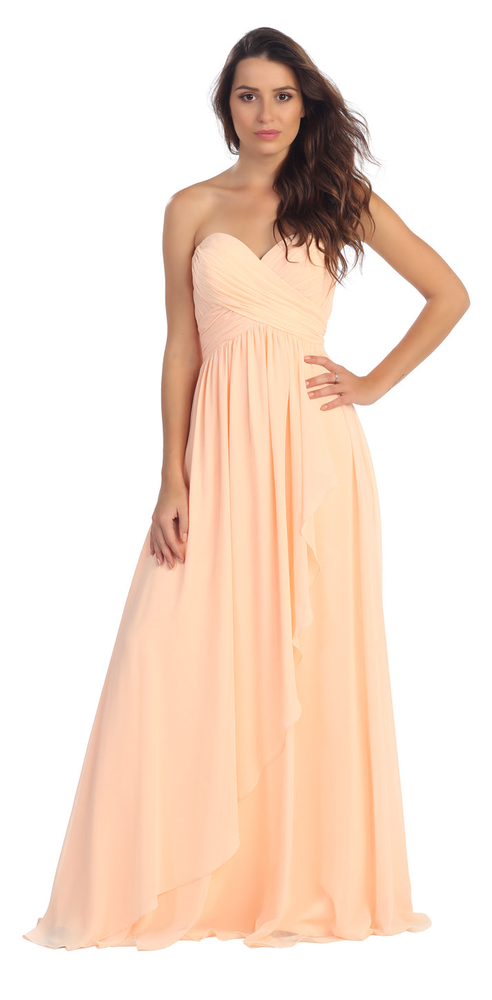 Main image of Strapless Crossed Bodice Wrap Skirt Formal Bridesmaid Dress