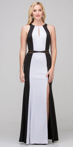 Main image of High Neck Color Block Mesh Insert Long Formal Evening Dress