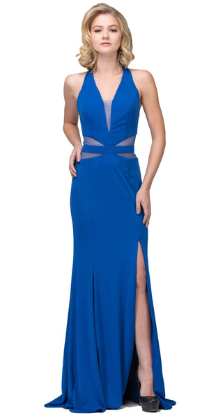 Main image of Halter Neck Mesh Panels Front Slit Long Formal Prom Dress