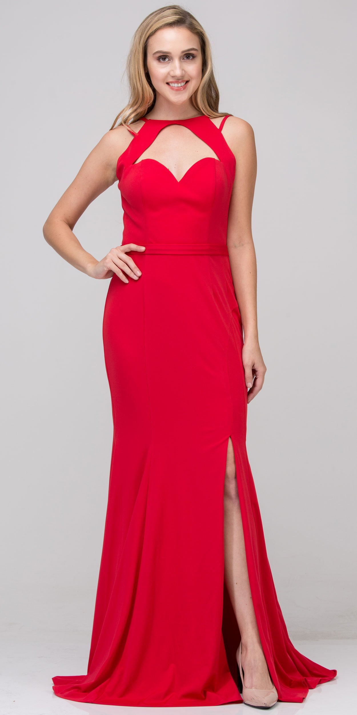Image of Cutout Sweetheart Neckline Long Fitted Formal Prom Dress in Red