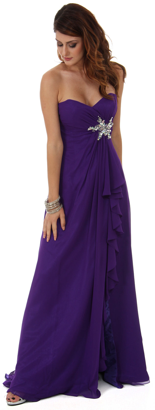 Image of Strapless Long Bridesmaid Dress With Ruffled Side Slit  in an alternative picture