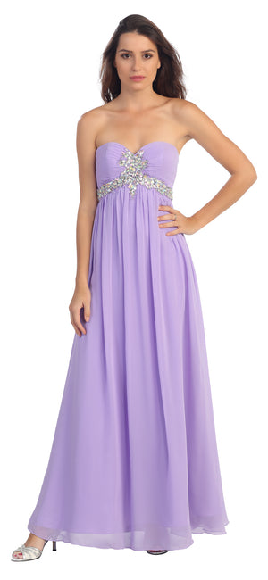Image of Strapless Rhinestones Bust Long Formal Bridesmaid Dress in Lilac