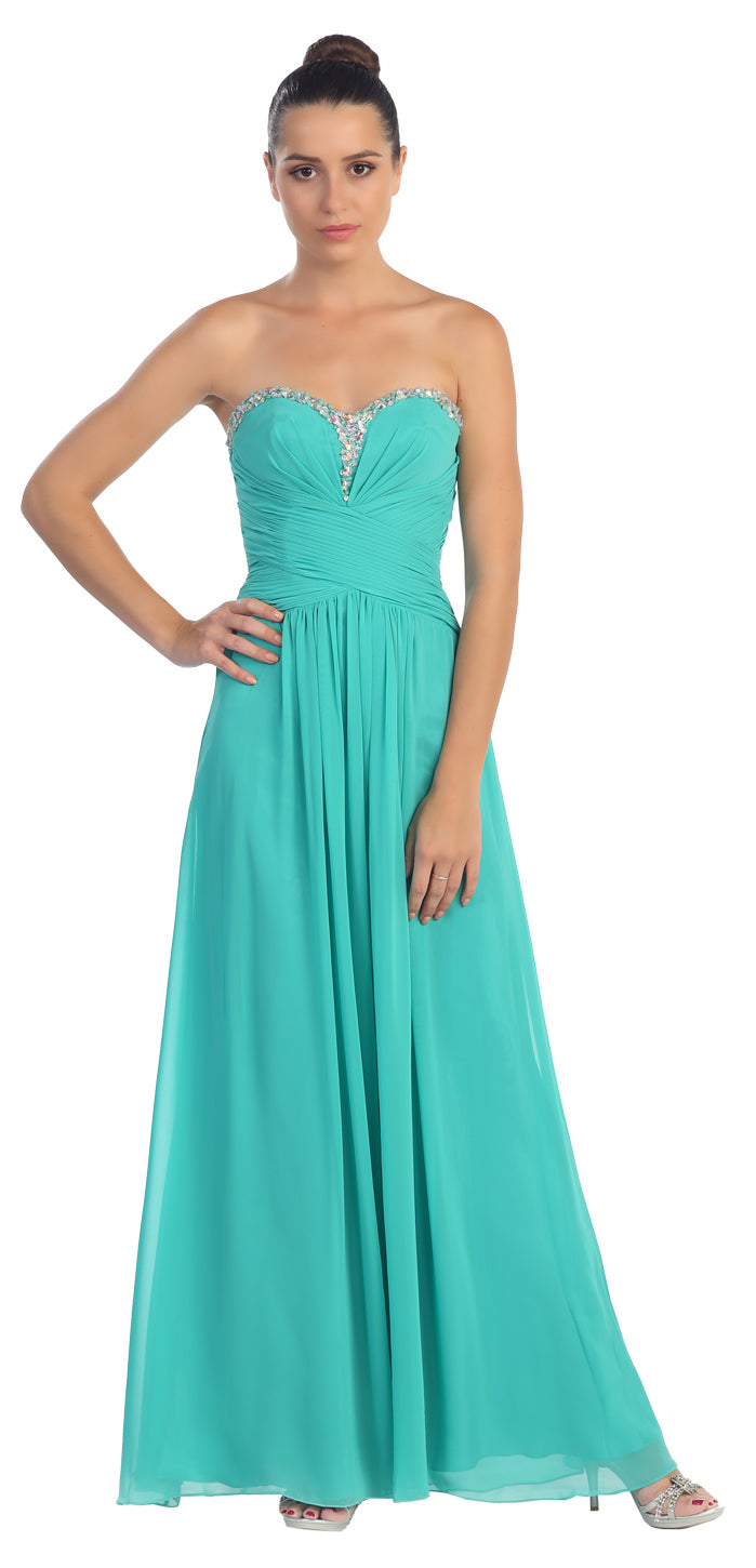 Main image of Strapless Beaded & Pleated Long Formal Bridesmaid Dress