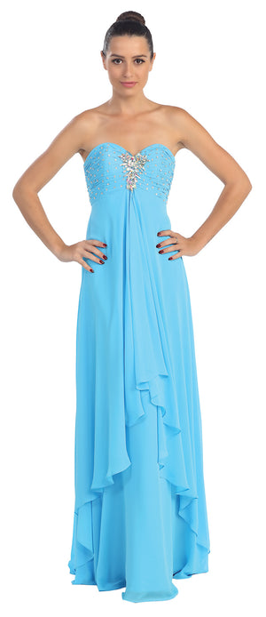 Image of Strapless Rhinestone Bust Long Formal Bridesmaid Dress  in Turquoise