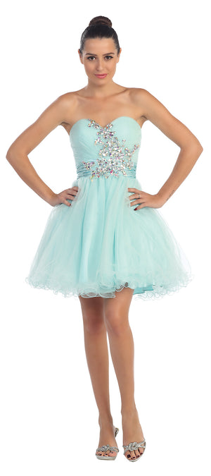 Image of Strapless Rhinestones Bust Short Tulle Party Dress in Mint