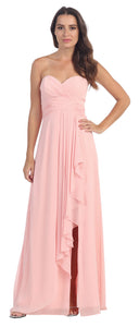 Image of Strapless Pleated & Ruffled Long Bridesmaid Dress  in Blush