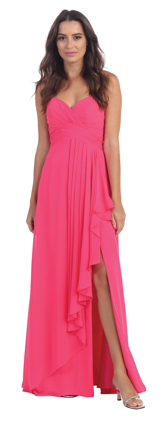 Main image of Strapless Pleated & Ruffled Long Bridesmaid Dress 