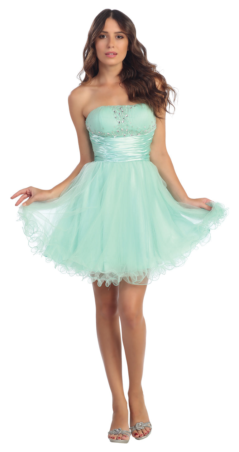 Main image of Strapless Mesh Short Party Dress With Beaded Bust
