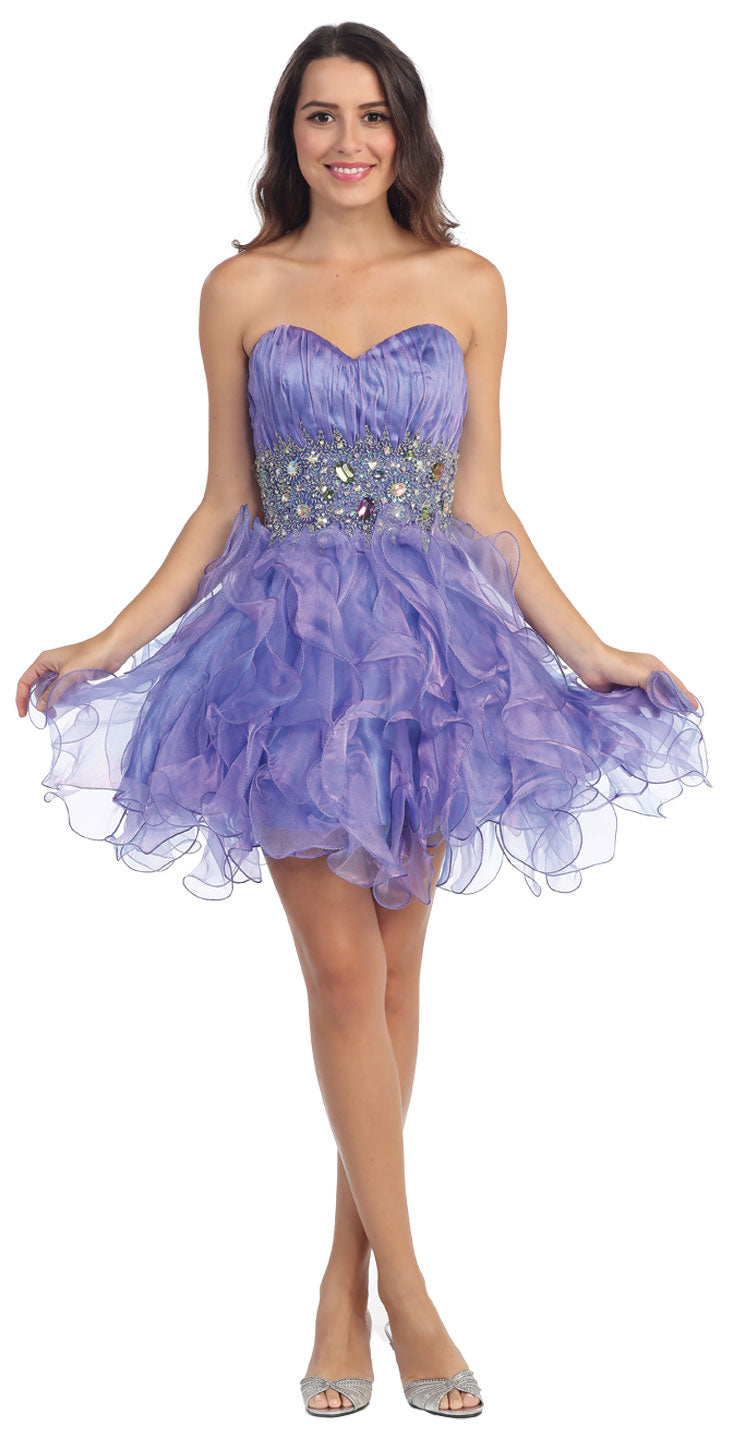 Main image of Strapless Rhinestone Waist Ruffled Short Party Prom Dress