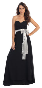 Image of Strapless Bow Accent Long Formal Bridesmaid Dress in Black