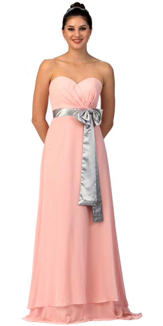 Main image of Strapless Bow Accent Long Formal Bridesmaid Dress