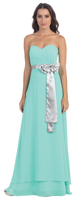 Image of Strapless Bow Accent Long Formal Bridesmaid Dress in Mint