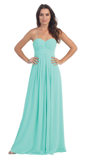 Image of Strapless Pleated Bodice Long Formal Bridesmaid Dress in Mint