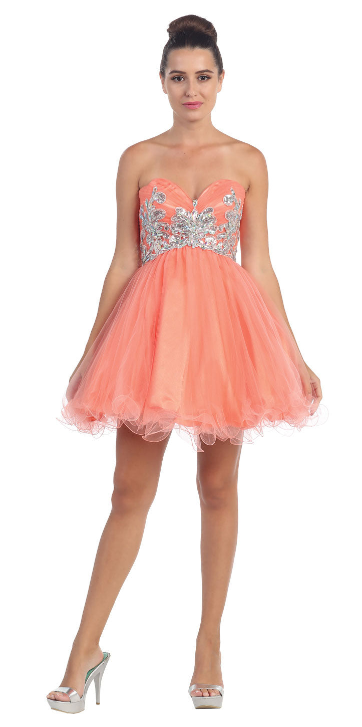Main image of Strapless Floral Beaded Bust Short Tulle Party Dress