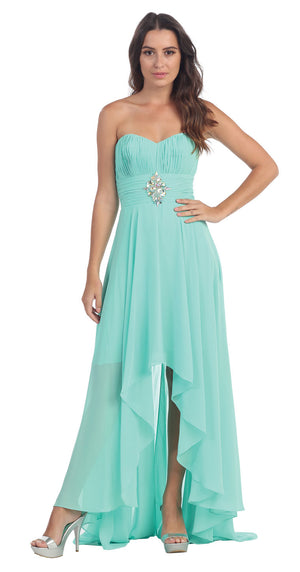 Image of Strapless Rhinestones Waist Hi-low Formal Party Dress  in Mint