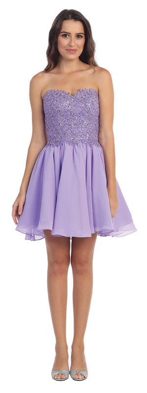 Main image of Strapless Lace & Beads Bodice Short Party Bridesmaid Dress