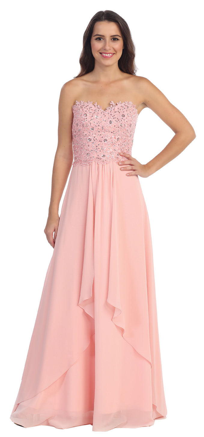 Main image of Strapless Lace Beaded Bodice Long Formal Bridesmaid Dress