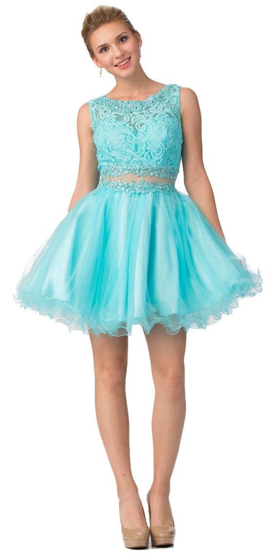 Image of Beaded Lace Bust Mesh Babydoll Skirt Short Dress in an alternative image