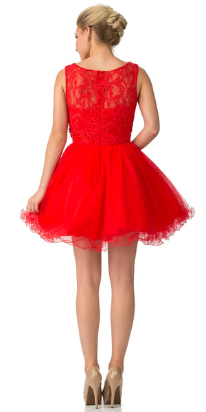 Back image of Beaded Lace Bust Mesh Babydoll Skirt Short Dress