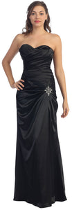 Main image of Strapless Pleated Long Bridesmaid Dress With Brooch Accent