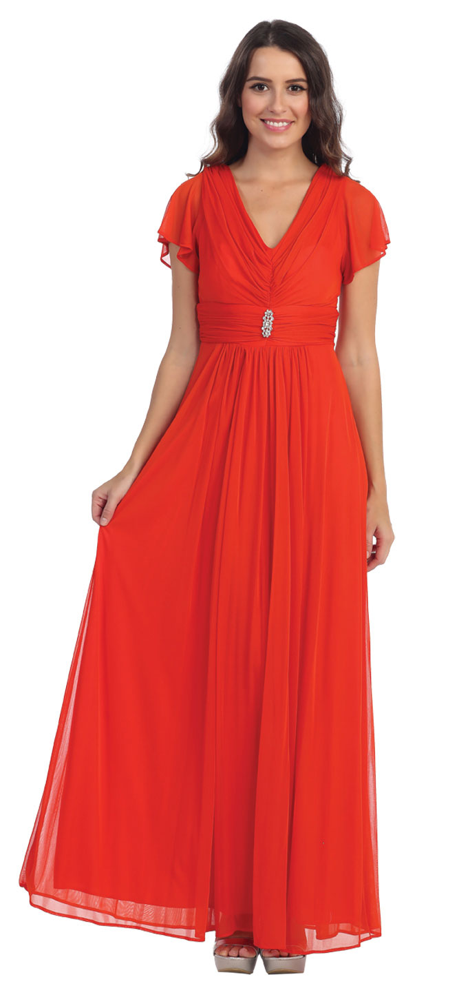 Main image of V-neck Ruffled Sleeves Long Formal Mother Of The Bride Dress
