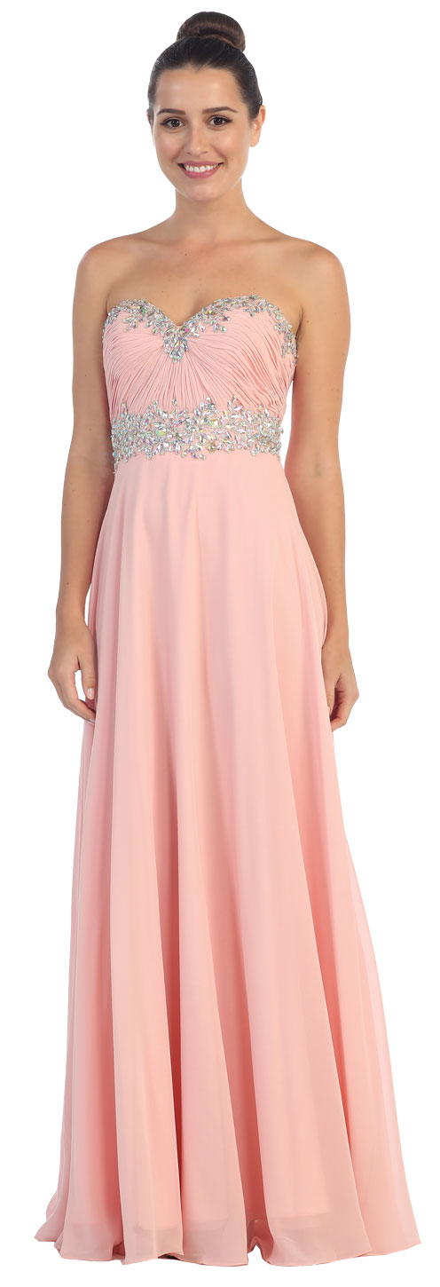 Main image of Strapless Rhinestones Empire Bust Formal Evening Dress