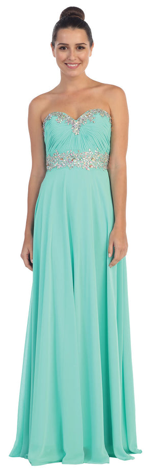 Image of Strapless Rhinestones Empire Bust Formal Evening Dress in Mint