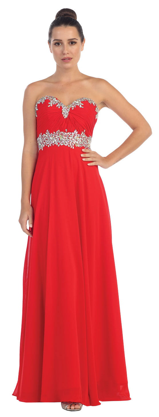 Image of Strapless Rhinestones Empire Bust Formal Evening Dress in Red