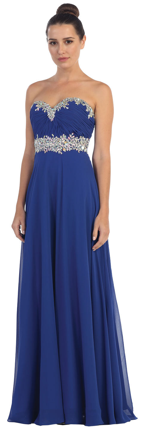Image of Strapless Rhinestones Empire Bust Formal Evening Dress in Royal Blue