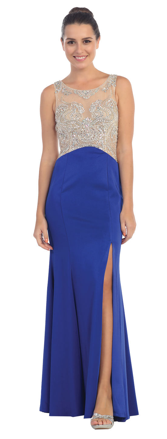 Main image of Rhinestones Mesh Top Flared Skirt Long Prom Dress