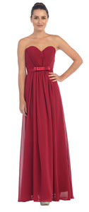 Image of Strapless Pleated Bust Bow Waist Long Bridesmaid Dress in Burgundy