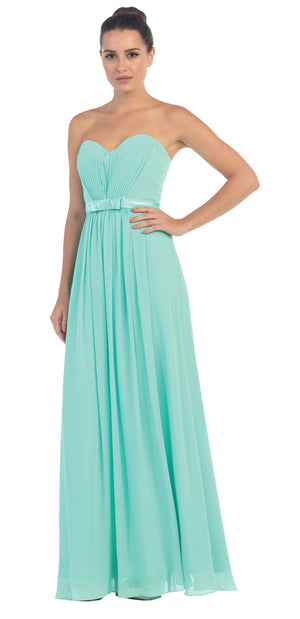 Image of Strapless Pleated Bust Bow Waist Long Bridesmaid Dress in Mint