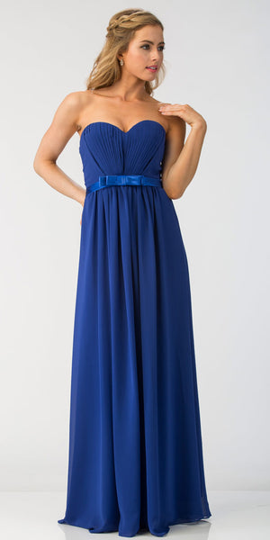 Main image of Strapless Pleated Bust Bow Waist Long Bridesmaid Dress