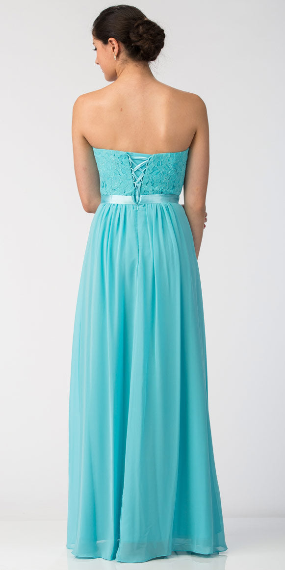 Back image of Strapless Floral Lace Bust Long Formal Bridesmaid Dress