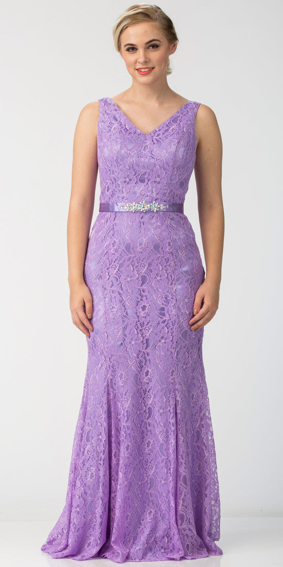 Main image of Floral Lace V-neck Floor Length Formal Bridesmaid Dress