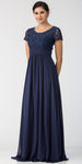 Main image of Floral Lace Top Short Sleeves Long Bridesmaid Mob Dress