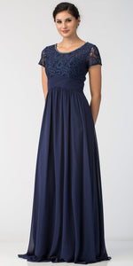 Main image of Floral Lace Top Short Sleeves Long Bridesmaid Mob Dress