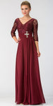 Main image of V-neck Sheer Sleeves Floral Lace Bust Long Formal Mob Dress