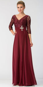 Main image of V-neck Sheer Sleeves Floral Lace Bust Long Formal Mob Dress