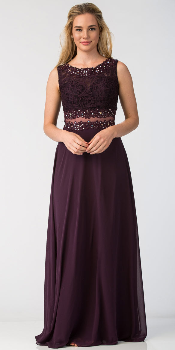 Image of Mock Two Piece Lace Bodice Floor Length Prom Dress in Black