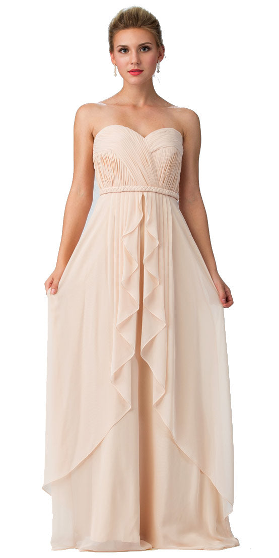 Main image of Strapless Shirred Bust Ruffled Skirt Long Bridesmaid Dress