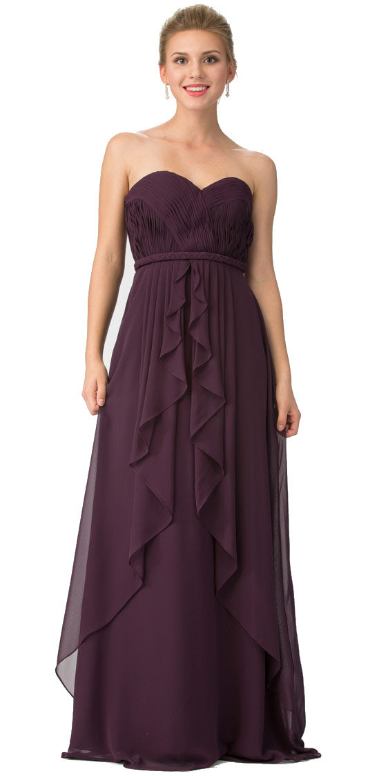 Image of Strapless Shirred Bust Ruffled Skirt Long Bridesmaid Dress in Egg Plant